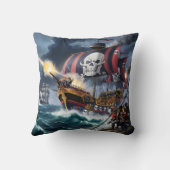 海賊船が荒れ狂う海で砲弾を発射 クッション (裏面)