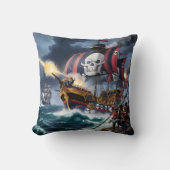 海賊船が荒れ狂う海で砲弾を発射 クッション (正面)