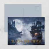 海賊船とお城 ハッピーバースデー ポストカード (正面/裏面)