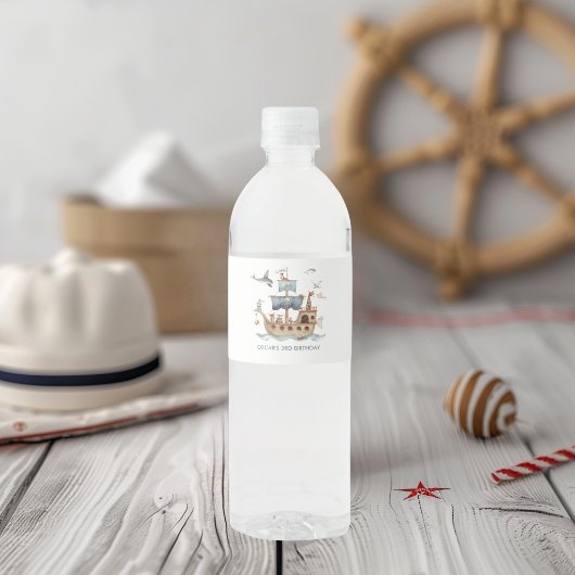海賊船と動物の子供のパーティー ペットボトルラベル