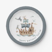 海賊船と動物の子供のパーティー ペーパープレート (正面)