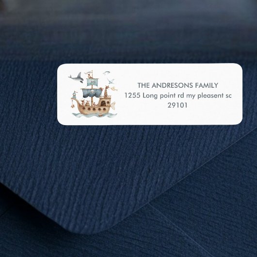 海賊船と動物の子供のパーティー ラベル