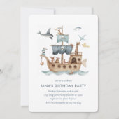海賊船と動物の子供のパーティー 招待状 (正面)