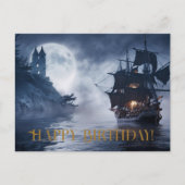 海賊船と城の誕生日おめでとう ポストカード (正面)
