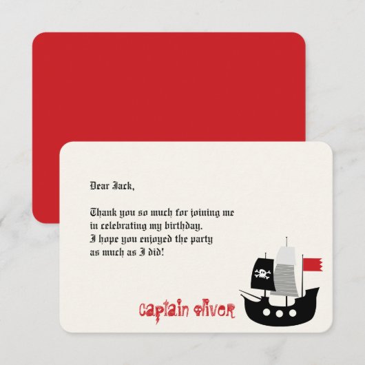 海賊船と骸骨の漫画の子供の誕生日パーティー サンキューカード (正面/裏面)
