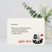 海賊船と骸骨の漫画の子供の誕生日パーティー サンキューカード (スタンド正面)