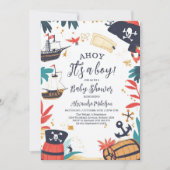 海賊船に男の子がやってくる！航海中のお祝いベイビーシャワー 招待状 (正面)