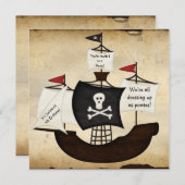 海賊船のコスチュームテーマパーティーの地図の招待状 招待状 (正面/裏面)