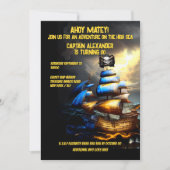 海賊船のジョリー・ロジャー旗 水彩画 あなたも海賊に、仲間よ 招待状 (正面)