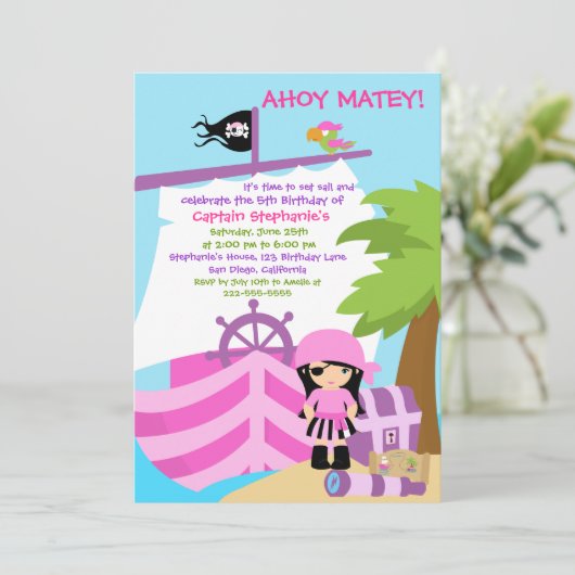 海賊船の女の子の誕生日のパーティの招待状 招待状 (スタンド正面)