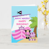海賊船の女の子の誕生日の挨拶状 カード (黄色い花)