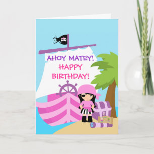 海賊船の女の子の誕生日の挨拶状 カード