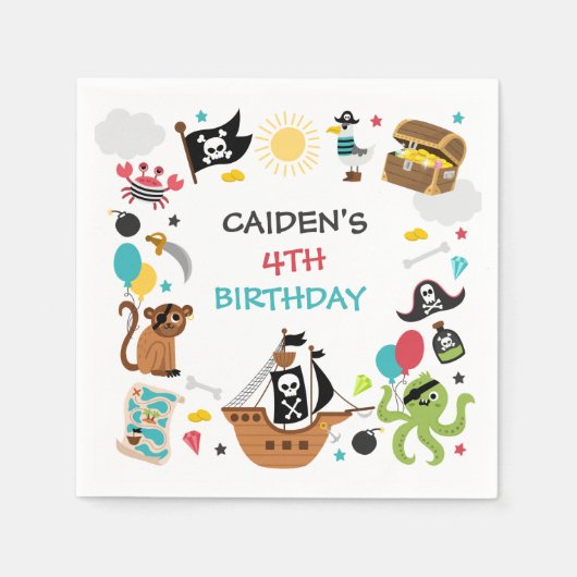 海賊船の宝物の誕生日パーティー スタンダードカクテルナプキン (正面)