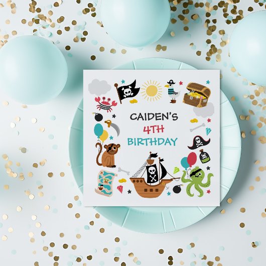 海賊船の宝物の誕生日パーティー スタンダードカクテルナプキン