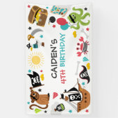 海賊船の宝物の誕生日パーティー 横断幕 (縦)