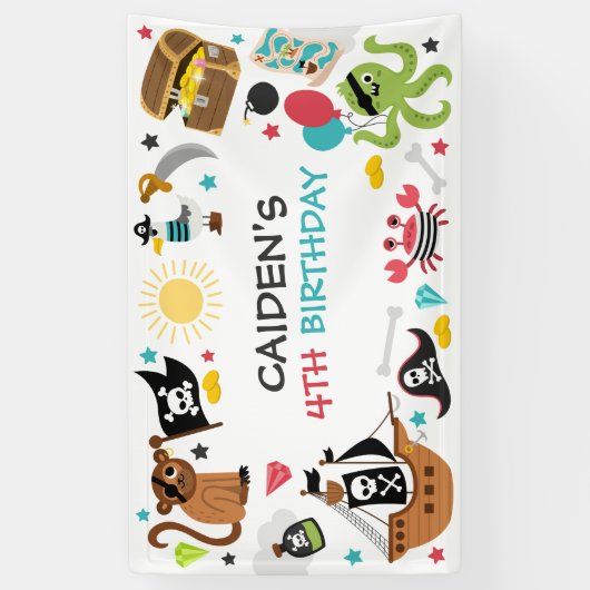 海賊船の宝物の誕生日パーティー 横断幕 (縦)