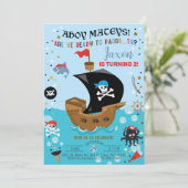 海賊船の少年誕生日パーティーへの招待です。 招待状 (スタンド正面)