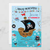 海賊船の少年誕生日パーティーへの招待です。 招待状 (正面/裏面)