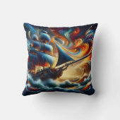 海賊船の帆走波カラフル クッション (裏面)