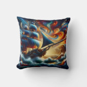 海賊船の帆走波カラフル クッション (正面)