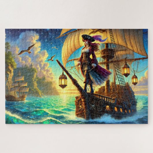 海賊船の幻想的な海の冒険 ファンタジー ジグソーパズル (横)