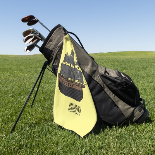 海賊船の漫画イラストレーション ゴルフタオル (グリーン)