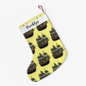 海賊船の漫画イラストレーション スモールクリスマスストッキング (裏面 (吊り時))