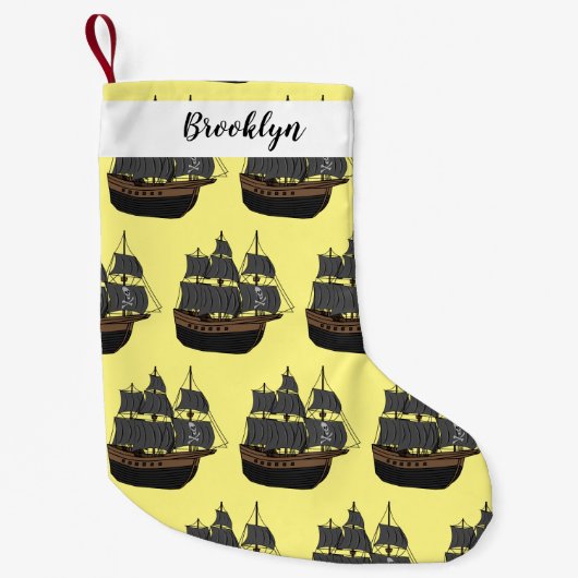 海賊船の漫画イラストレーション スモールクリスマスストッキング (正面)