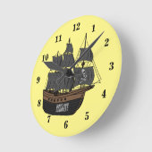 海賊船の漫画イラストレーション ラウンド壁時計 (傾斜)
