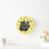 海賊船の漫画イラストレーション ラウンド壁時計 (ホーム)