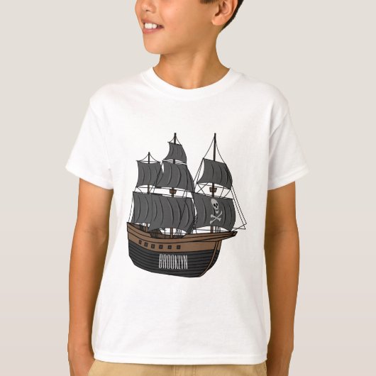 海賊船の漫画イラストレーション Tシャツ (正面)