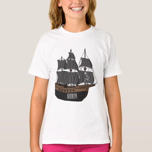 海賊船の漫画イラストレーション Tシャツ (正面)
