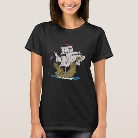海賊船の舷側攻撃 大砲発射 砲弾 Tシャツ (正面)