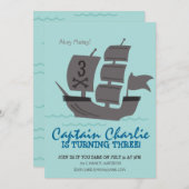 海賊船の誕生会の招待 招待状 (正面/裏面)