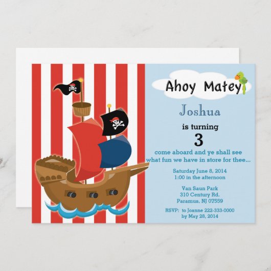 海賊船の誕生日の招待状 招待状 (正面/裏面)