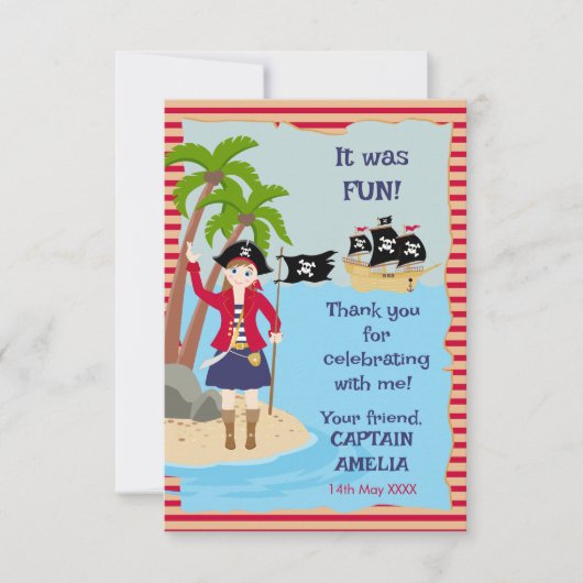 海賊船の誕生日パーティーの船長 サンキューカード (正面)