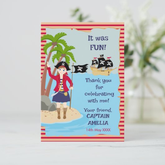 海賊船の誕生日パーティーの船長 サンキューカード (スタンド正面)
