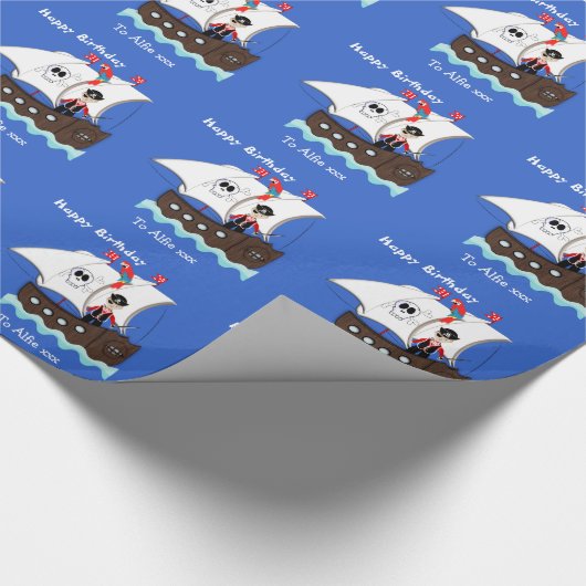 海賊船キッズパーソナライズされたかわいい ラッピングペーパー (角)