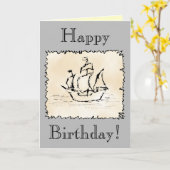 海賊船スクロール! 誕生日のカスタム カード (黄色い花)