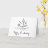 海賊船スケッチ誕生日カード。航海の.カスタム カード (黄色い花)