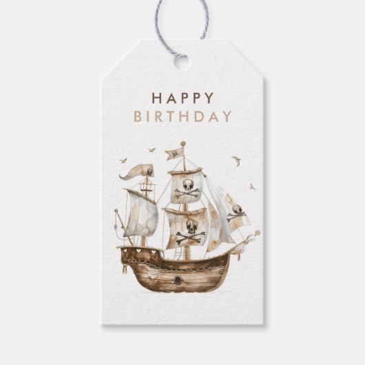 海賊船ブラウン航海のテーマ誕生日 ギフトタグ (正面)