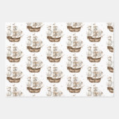 海賊船ブラウン航海のテーマ誕生日 ラッピングペーパーシート (正面)