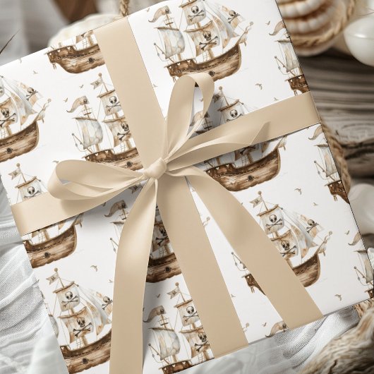 海賊船ブラウン航海のテーマ誕生日 ラッピングペーパー