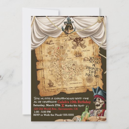海賊船ヴィンテージマップ宝誕生日会 招待状 (正面)