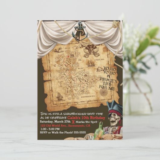 海賊船ヴィンテージマップ宝誕生日会 招待状 (スタンド正面)