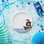 海賊船及び青及び白い円が付いている紙皿 ペーパープレート (パーティー)