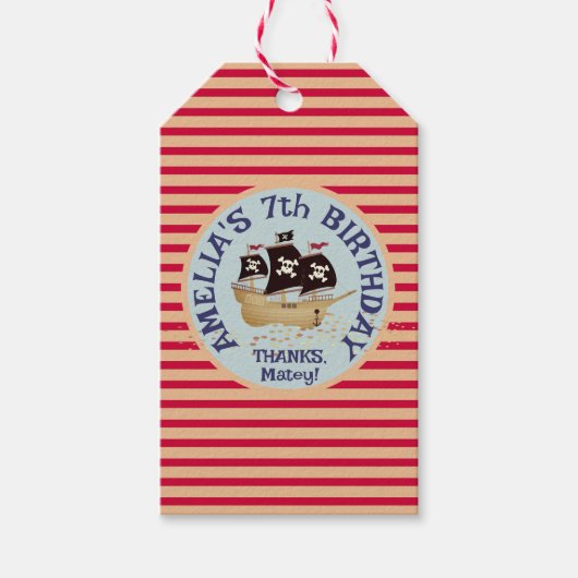 海賊船子供の誕生日パーティー ギフトタグ (正面)