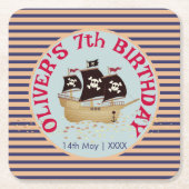 海賊船子供の誕生日パーティー スクエアペーパーコースター (正面)