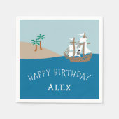 海賊船子供の誕生日パーティー スタンダードカクテルナプキン (正面)