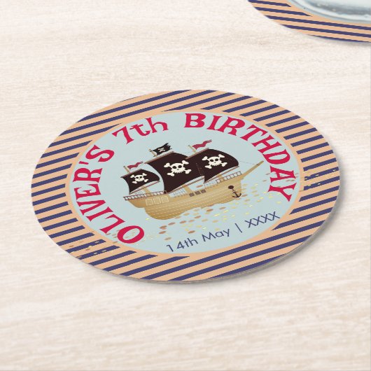 海賊船子供の誕生日パーティー ラウンドペーパーコースター (アングル)